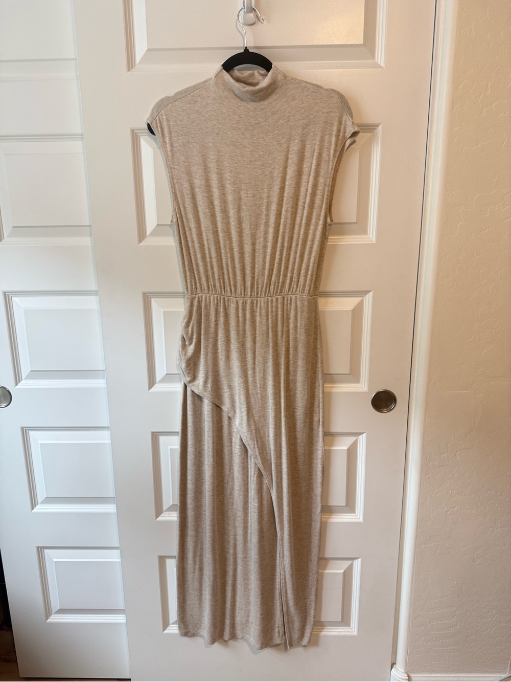 Sleeveless Taupe Draped Midi Dress